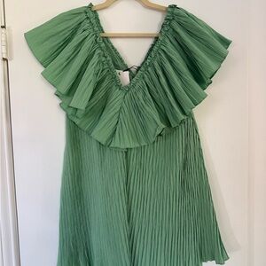 Zara Green Pleated Mini Dress